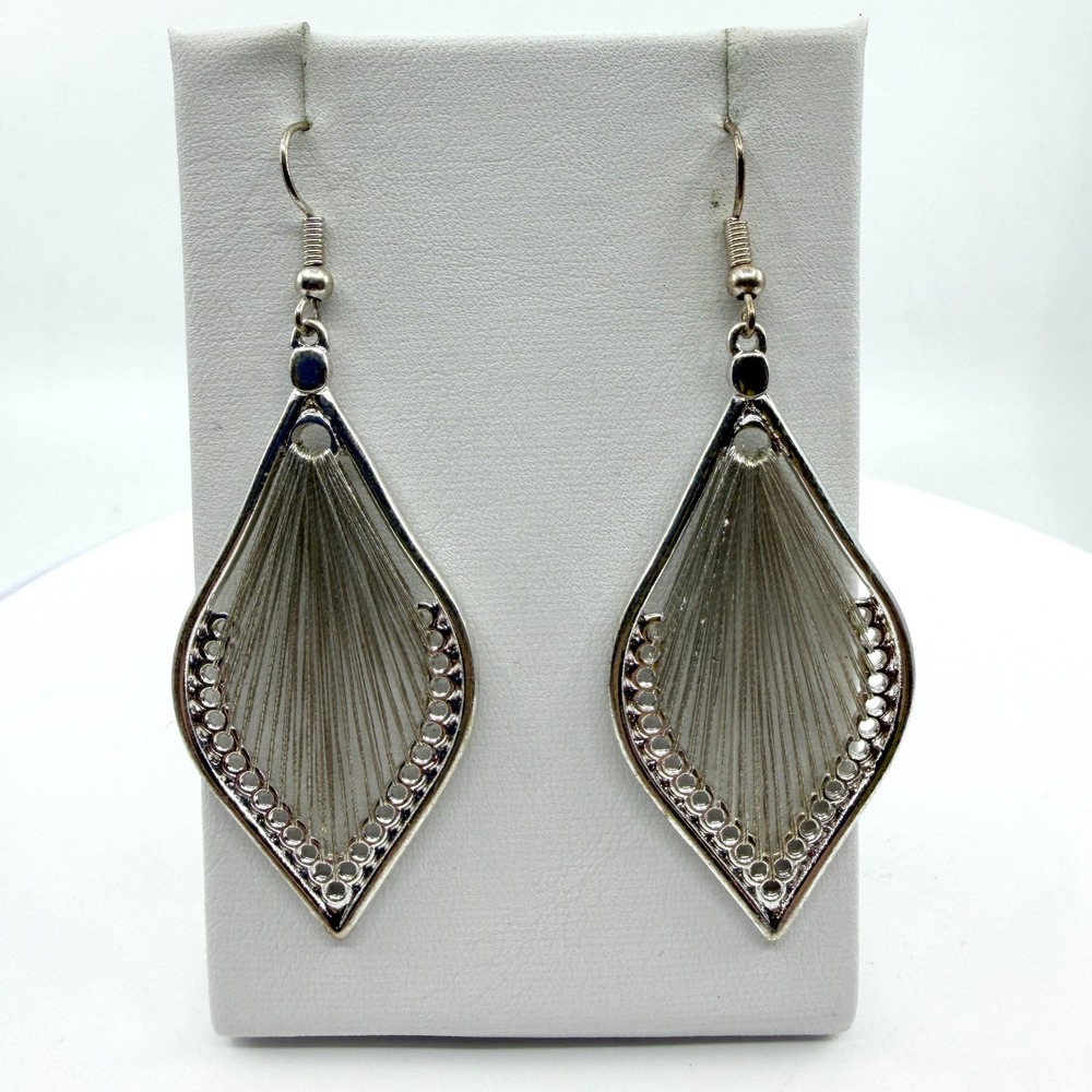 Silver Tone Diamond Shape Drop Earrings - Minimalist Statement Gift